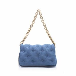 Zara Quilted Blue Denim Chambray Gold Chain Purse Bag